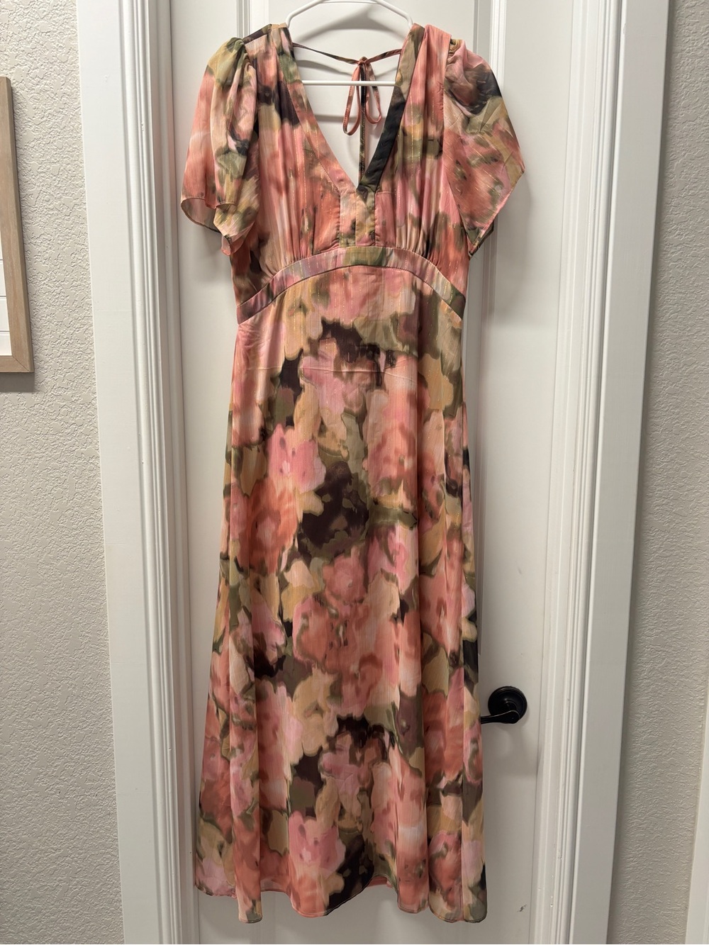 Halogen Pink Floral V-Neck Maxi Dress- Size Medium